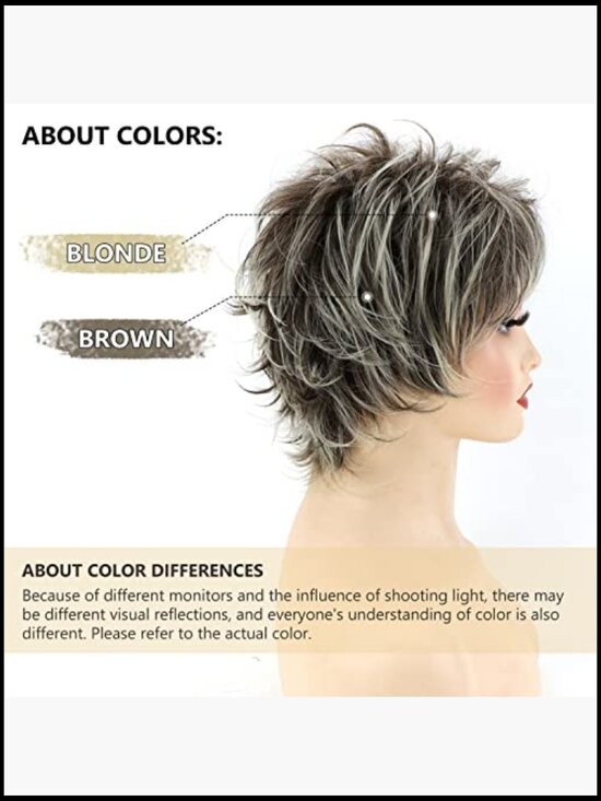 Short Pixie Cut Wig with Bangs Synthetic Hair Layered Wavy Natural Look